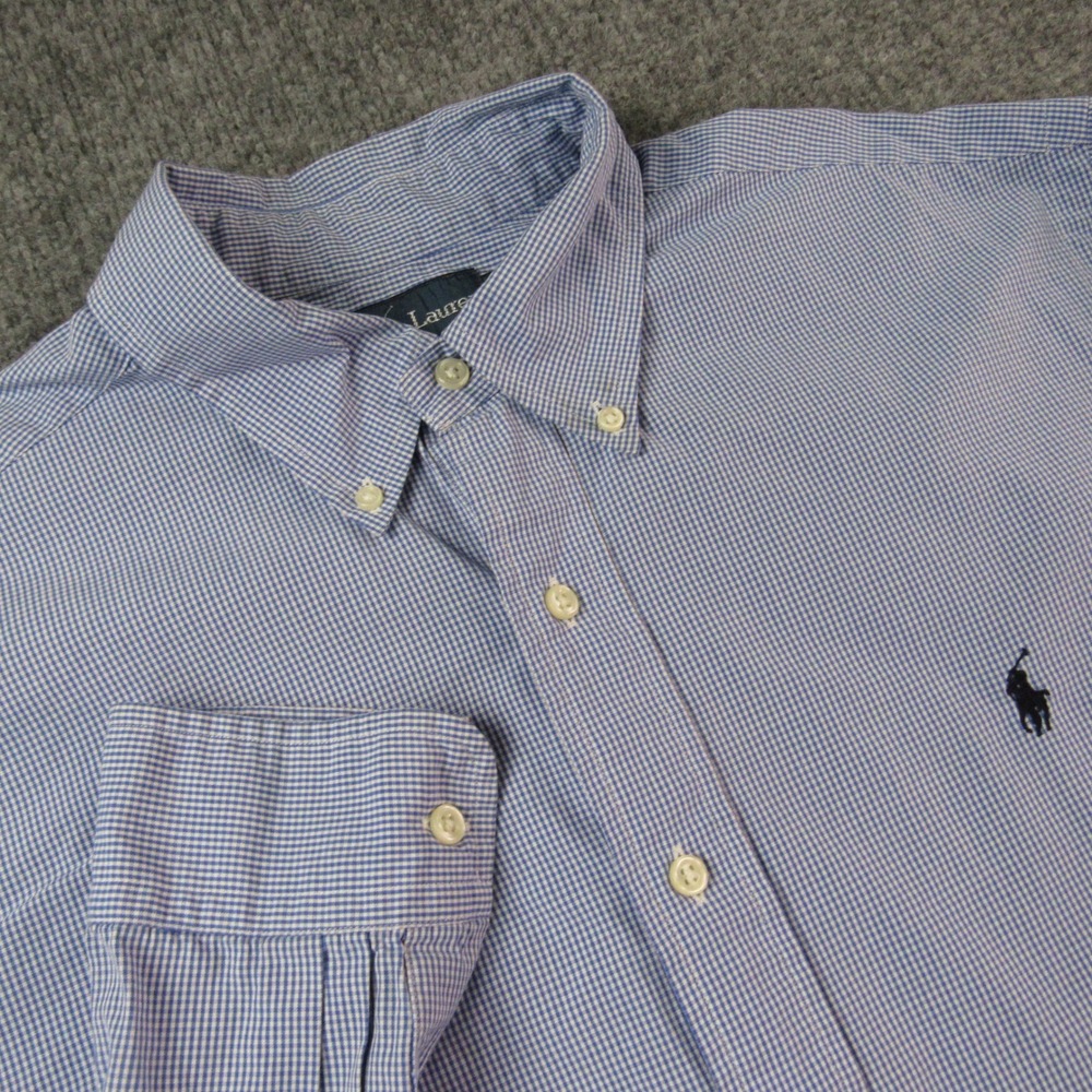 Ralph Lauren Shirt Mens‎ Large Blue Mini Gingham Check Button Down Classic Fit